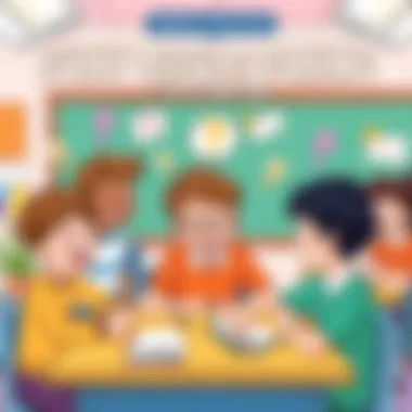 An imaginative scene of kids brainstorming and laughing while tackling brain teasers in a classroom setting.