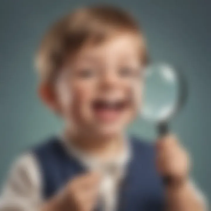 Illustration of a child holding a magnifying glass examining a meme with laughter bubbles