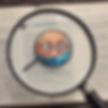 Illustration showing a magnifying glass zooming in on a meme platform icon