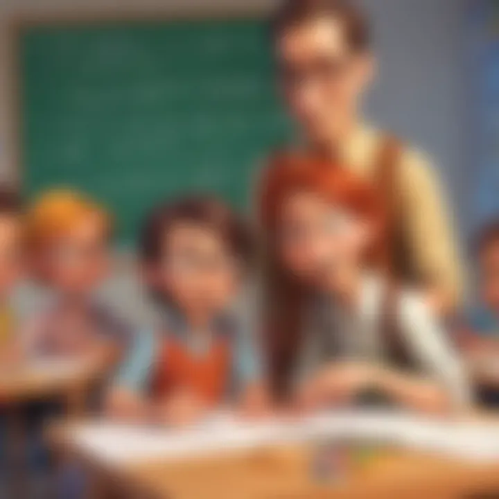 Illustration featuring animated characters teaching math concepts to children
