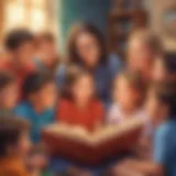 A colorful illustration of children gathered around a teacher reading a storybook