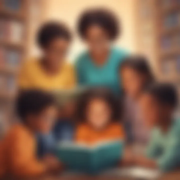 Illustration of diverse children sharing a digital reading experience