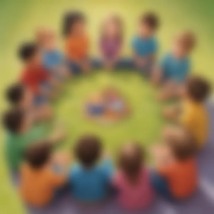 A group of children sharing stories in a circle, promoting social skills
