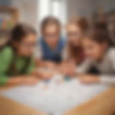 Engaging Children in Math Through Interactive Gameplay A group of children engaging in an interactive math game, showcasing teamwork and enthusiasm.