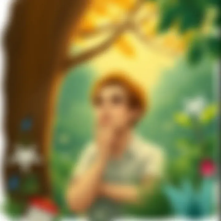 A thoughtful figure in deep contemplation surrounded by nature