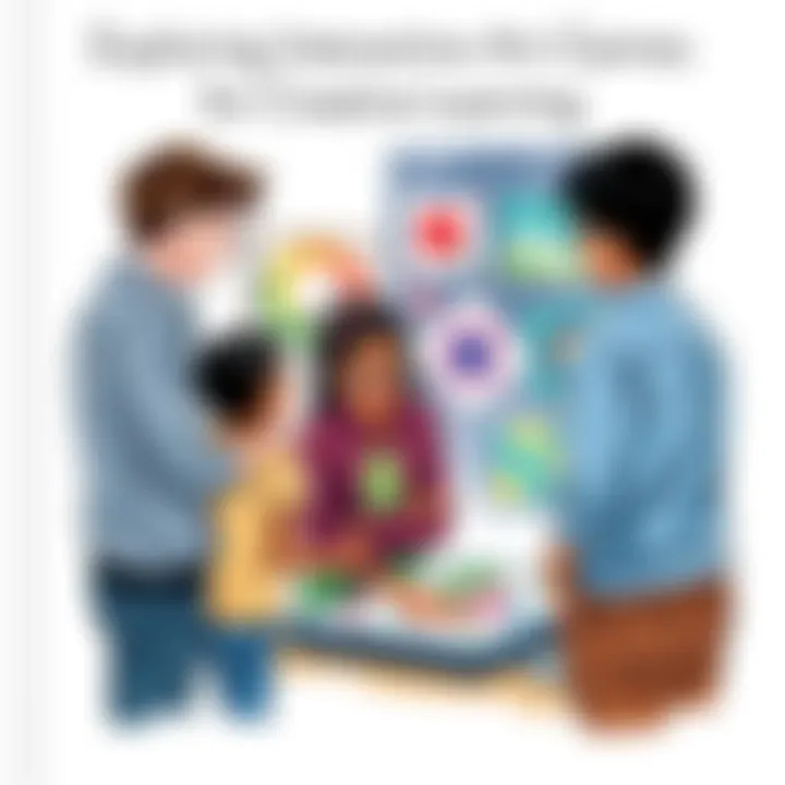 An educator guiding students through an interactive art game experience