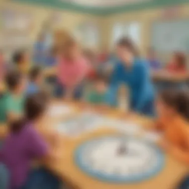 Educators Facilitating Time Learning Educators facilitating an elapsed time game in a classroom.