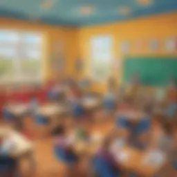 Illustrative depiction of a vibrant classroom setting with interactive learning tools