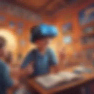 Imaginative illustration showcasing a virtual reality learning experience for 2nd graders