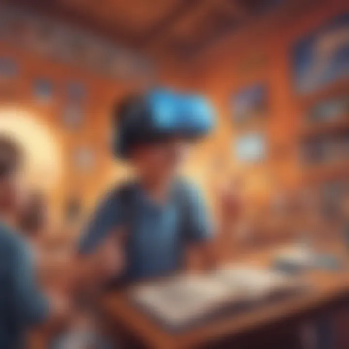 Imaginative illustration showcasing a virtual reality learning experience for 2nd graders