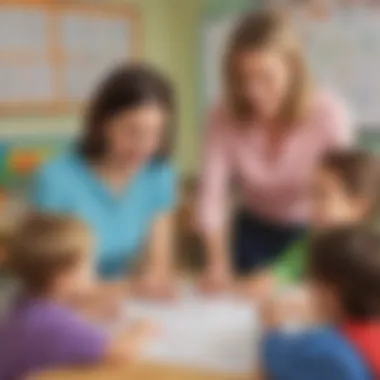 Teacher interacting with children using math resources