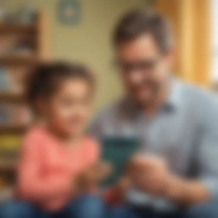 A child reading with a parent using a mobile app