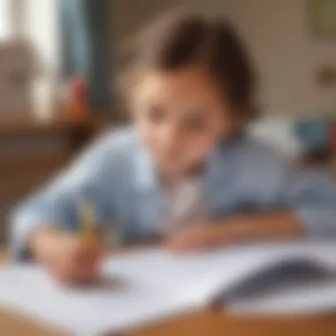 Child Engaged with Learning A close-up of a child engaged with a learning worksheet, highlighting the interaction and focus.