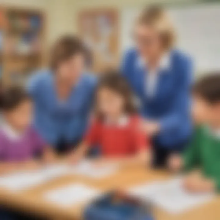 Teacher guiding students through letter blending exercises