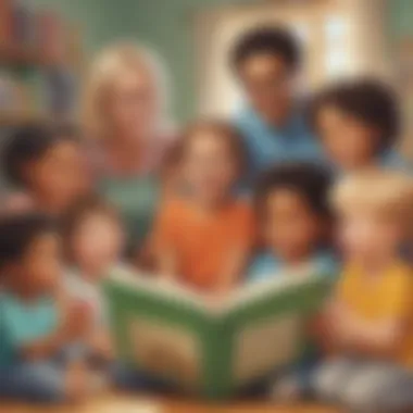 Illustration of a diverse group of children reading together