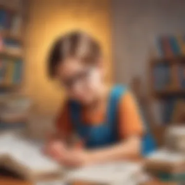 Child Engaged in Mathematics Exploration A vibrant illustration of a child engaged in math activities with books and tools.