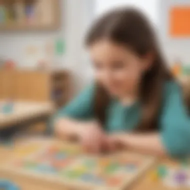 Fun Math Puzzle on ElemFun Illustration of a 1st grader engaged in a fun math puzzle on ElemFun