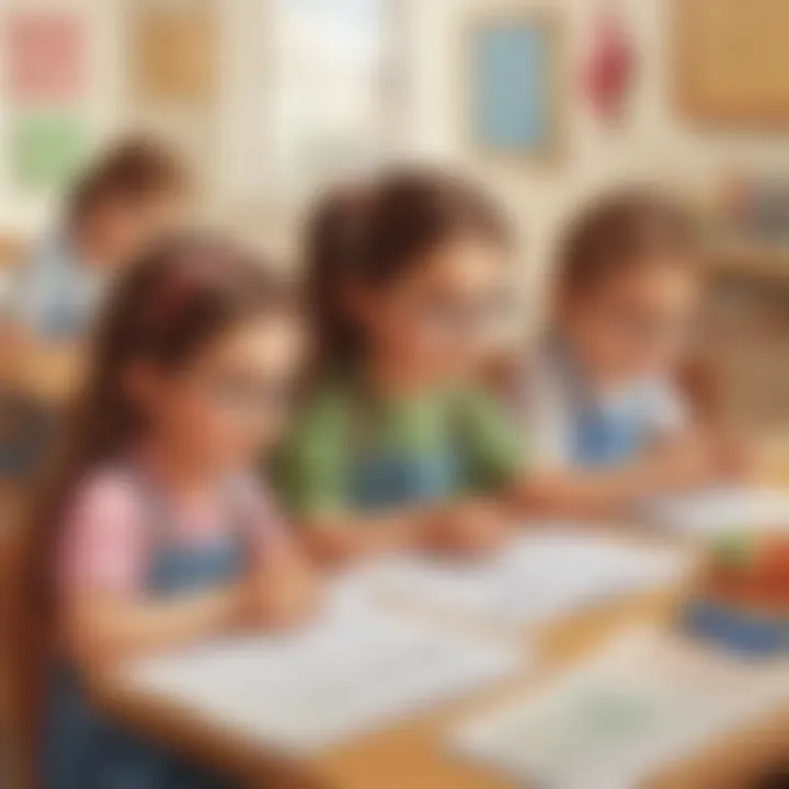 Illustration of kids solving addition problems