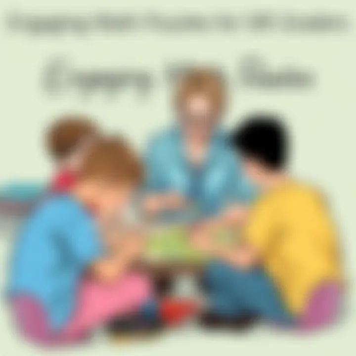 A teacher guiding students through a math puzzle activity, showcasing collaborative learning.