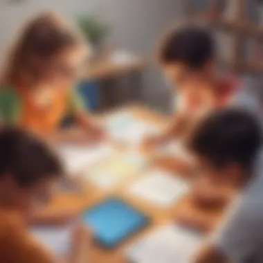 Collaborative Learning with Math Apps A group of children collaborating while studying math with apps.