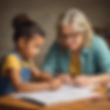 Parent assisting a child with math homework using an app.