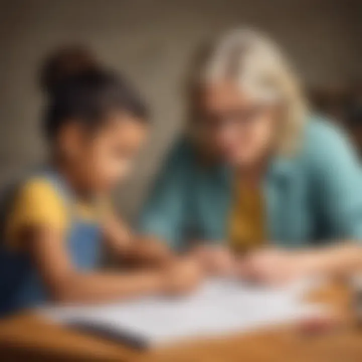 Parent assisting a child with math homework using an app.