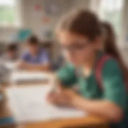 A child solving a math word problem with focus and determination.