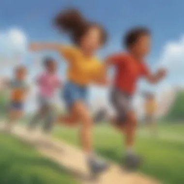 Children engaged in a running game that teaches math concepts