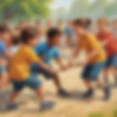 Children engaged in a friendly game of tug of war during a school event