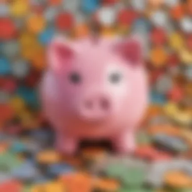 A colorful piggy bank filled with coins to represent saving money.