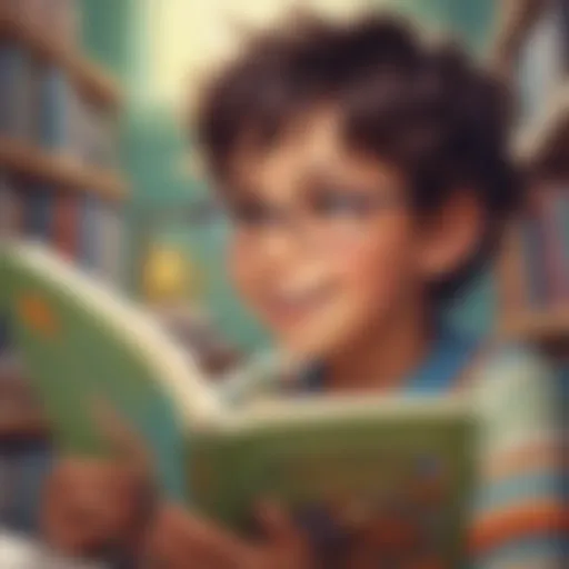 A vibrant illustration of a young child reading a nonfiction book with a look of wonder.