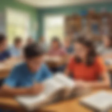 A vibrant classroom scene where students are engaged in reading nonfiction books.