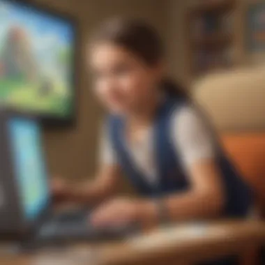 Illustration of a child playing an educational online game on ElemFun