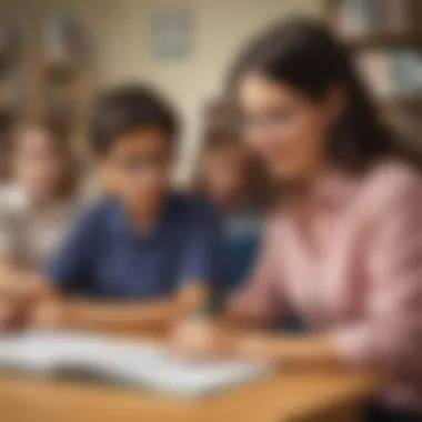 A teacher guiding students in using an interactive reading tool