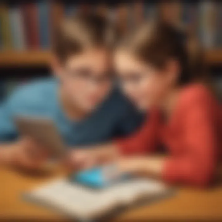 Illustration depicting the interaction between a child and a digital reading device