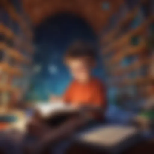 Illustration of a child immersed in an online kids' book