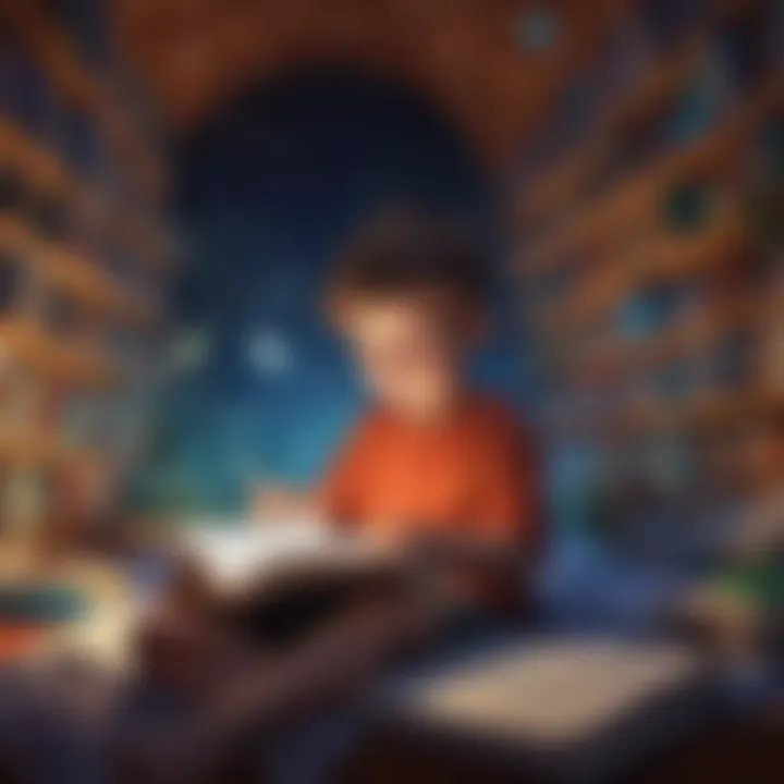 Illustration of a child immersed in an online kids' book