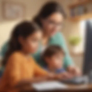 Parent assisting child with online course