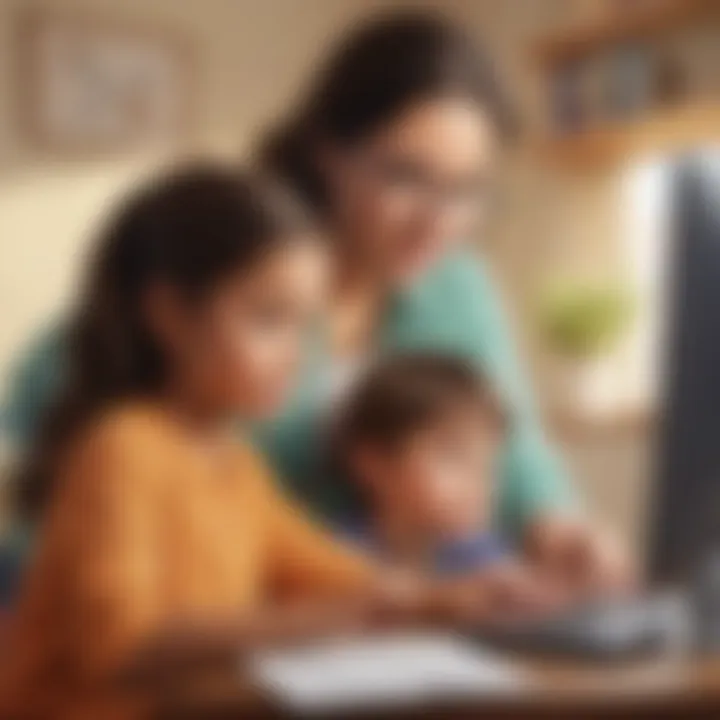 Parent assisting child with online course