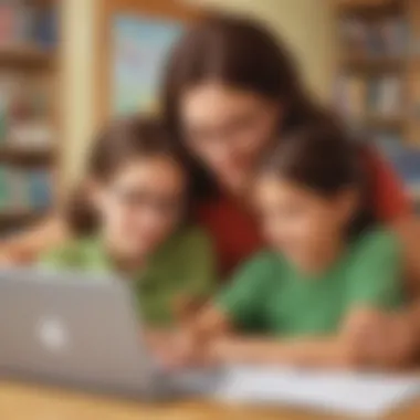 Illustration depicting parental involvement in online math education for kids