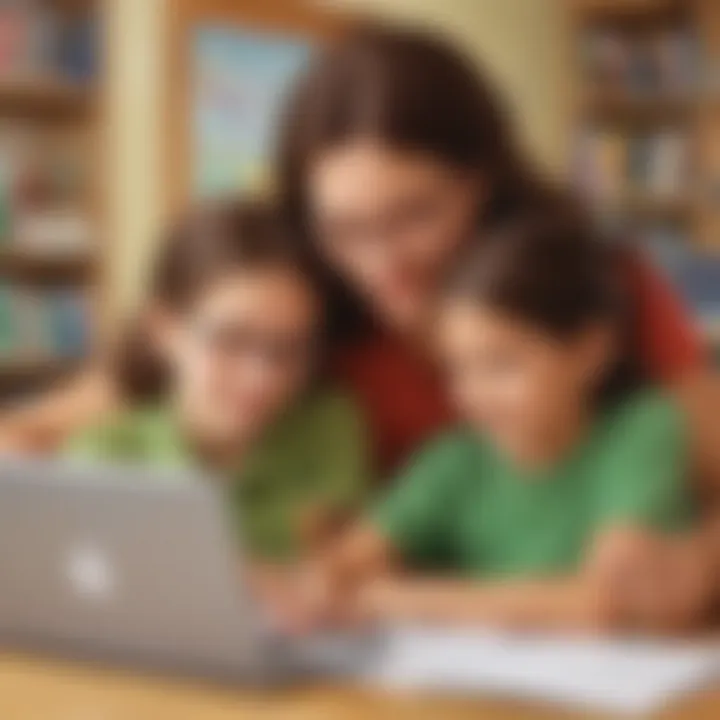 Illustration depicting parental involvement in online math education for kids