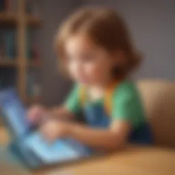 Illustration depicting a child engaged in interactive learning on a digital device