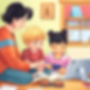 Parents assisting children with reading games