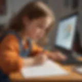Young child engrossed in digital writing activity