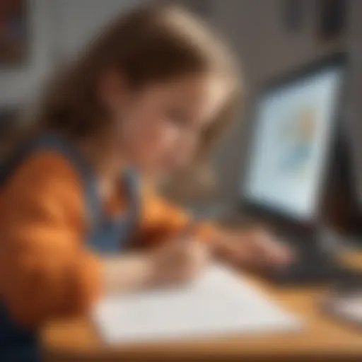 Young child engrossed in digital writing activity