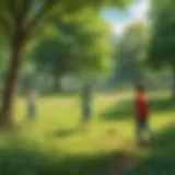 Kids playing a game of tag in a lush green park