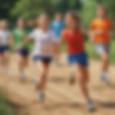 Elementary school kids engaged in a relay race