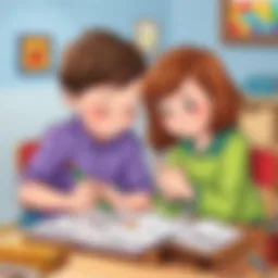 Illustration of children engaging with phonics worksheets