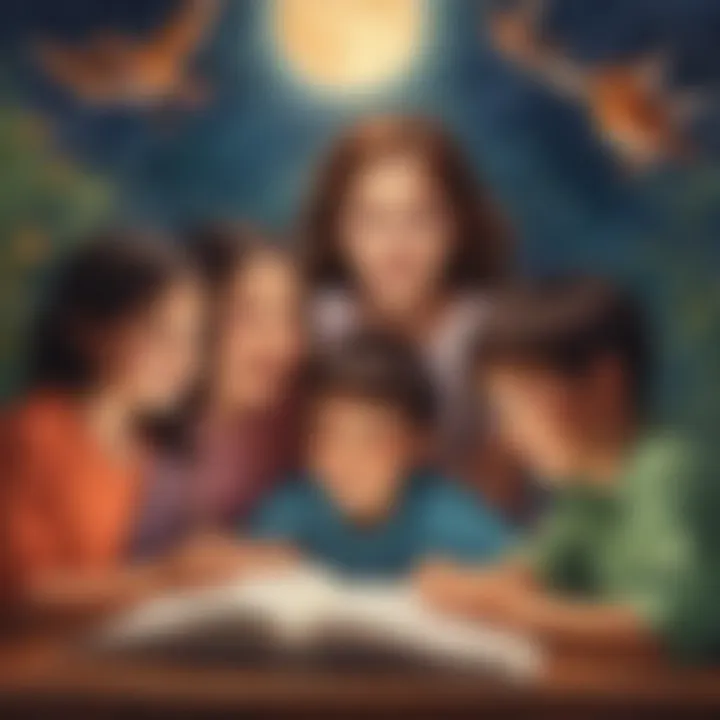A group of children engaged in a poetry reading session, immersed in words and imagination.