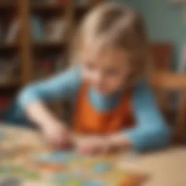 Illustration of a young child engaged in a puzzle game